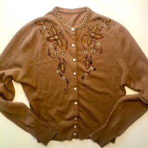 Vintage Beaded Cardigan Buttons Camel Small